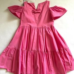 Monnalisa Pink Cotton Dress with Rhinestones